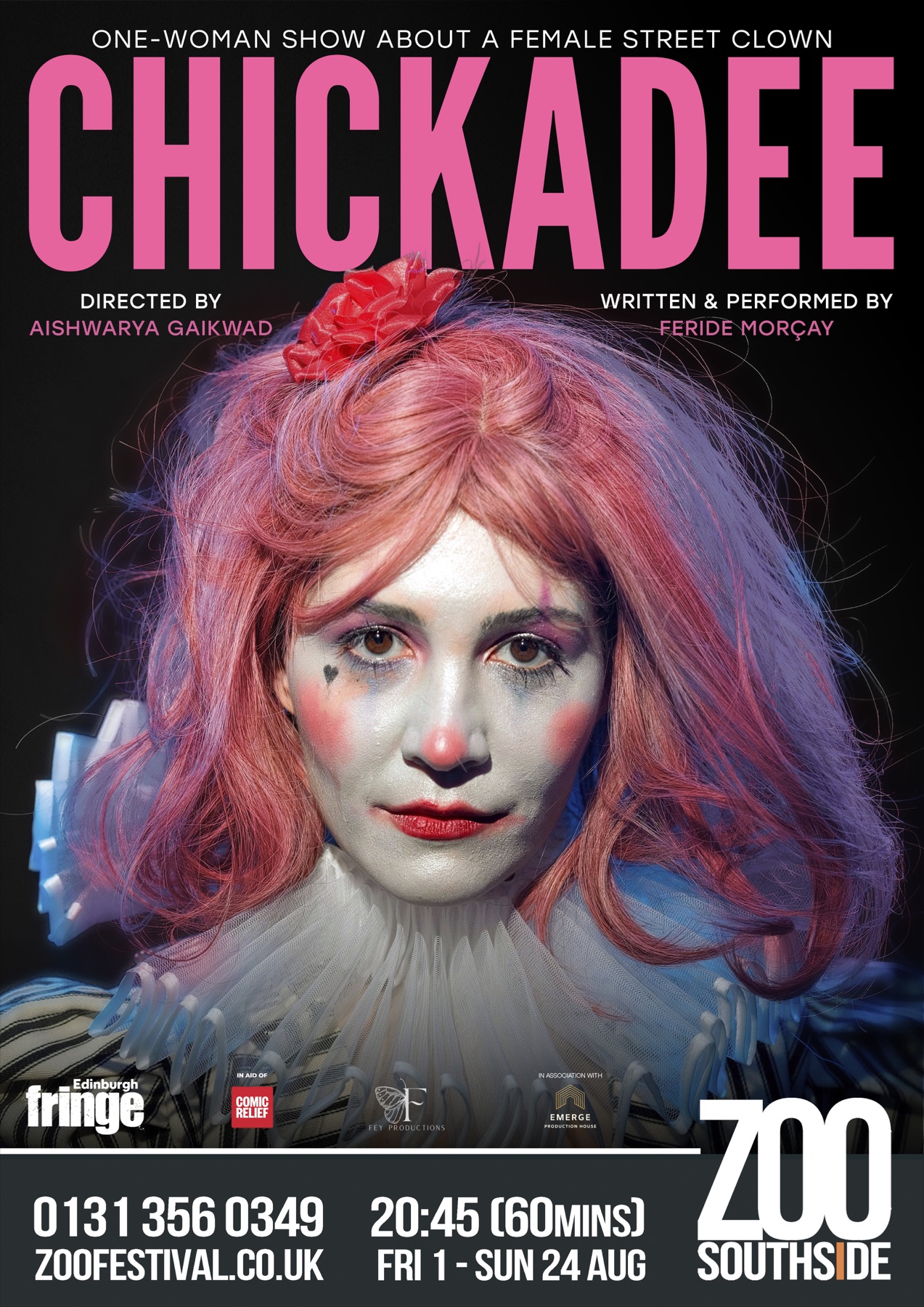 Poster for the 2025 Edinburgh Fringe version of CHICKADEE at ZOO Southside