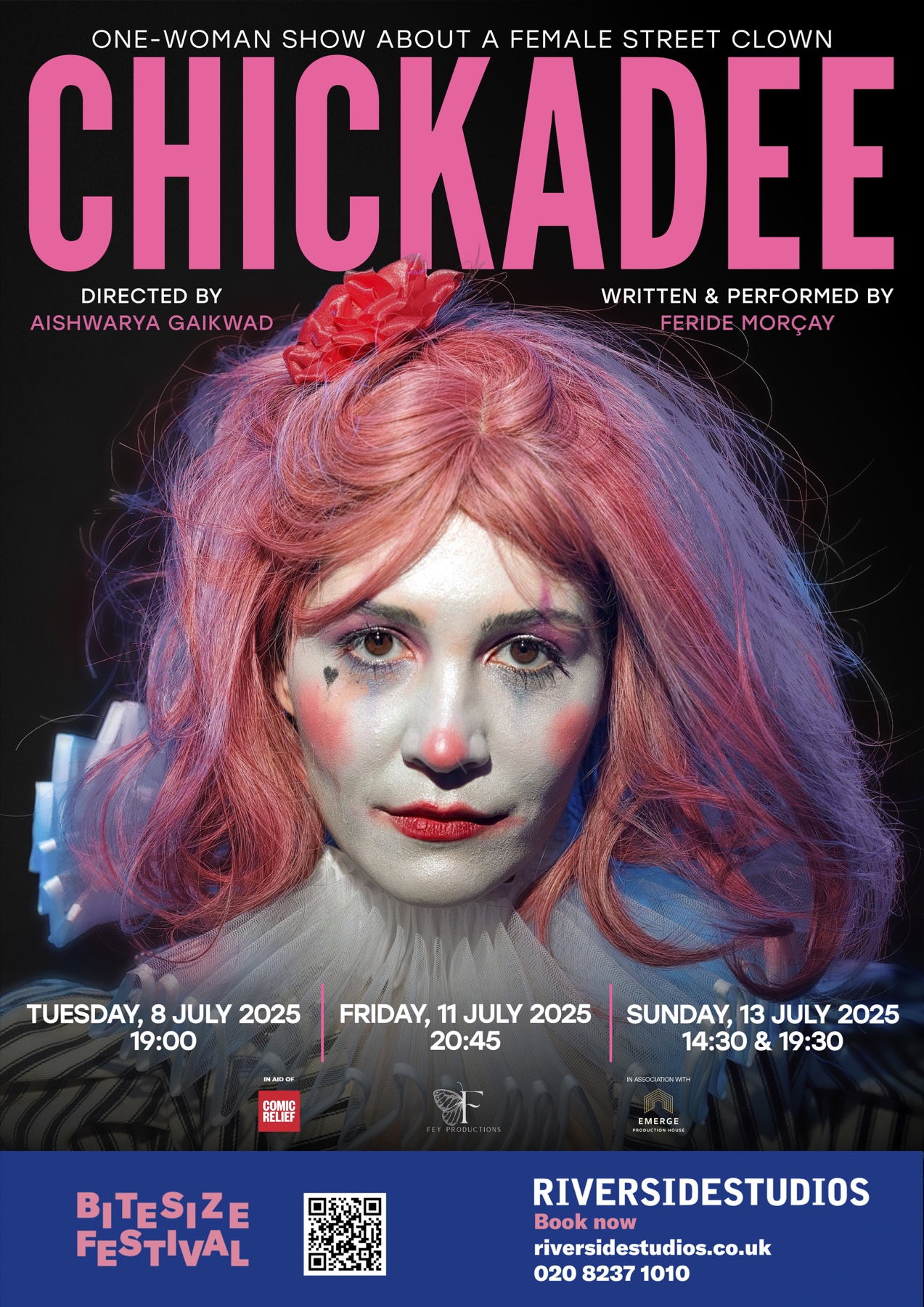 Poster for CHICKADEE at Bitesize Festival, Riverside Studios, in July 2025